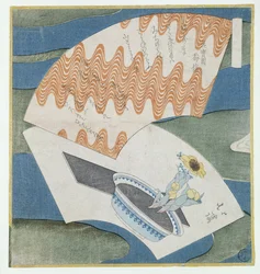 ストリームに浮かぶファン（カラー木版画）