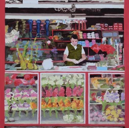 花の屋台（コロンビア、ボゴタ）2016年（油彩・板）