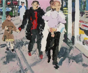 子供連れの買い物客, 2003 (油彩・板)