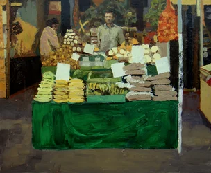 野菜の屋台（デプトフォード、ロンドン）, 2009 (油彩・板)