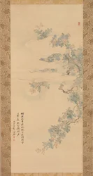 百日紅の枝にとまる小鳥、19世紀。