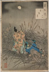 月明かりの広野で笛を吹く藤原保昌