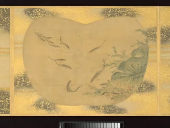 人物、鳥、花の扇形絵画アルバム
