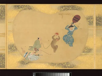 人物、鳥、花の扇形絵画アルバム
