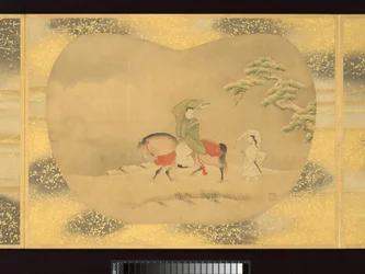 人物、鳥、花の扇形絵画アルバム