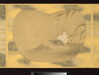 人物、鳥、花の扇形絵画アルバム