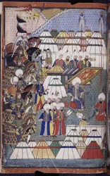 追加。 22011 f.199、「Nusretname」より、Kars-Nusretname での勝利後のキャンプでの Lala Mustafa Pasha