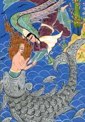 ヨナと巨大な魚（水彩・紙
