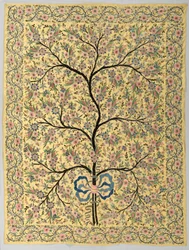 刺繍された生命の木が飾られたシルク、1800年代