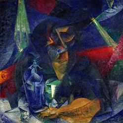 カフェの女」または「光とプランのコンペンセーション」 ウンベルト・ボッチョーニ（1882-1916）の絵画 1912年頃 薄暗い 86x86 cm ミラノ、ノヴェチェント美術館