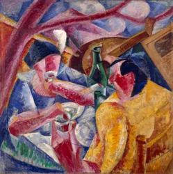 パーゴラの下で、ナポリ ウンベルト・ボッチョーニ（1882-1916）の絵画 1914年。キャンバスに油彩とコラージュ。薄暗い。83x83 cm ミラノ、ノヴェチェント美術館