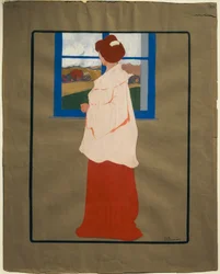 窓辺の女（秋）」ウンベルト・ボッチョーニ（1882-1916）作 1908年頃 厚紙にテンペラ 32x25cm