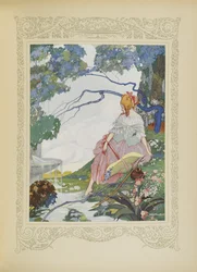 ある日、彼女は噴水のそばで立ち止まった、「Contes du Temps Jadis」または「Tales from Times Past」のイラスト、p.40