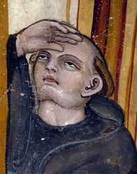 空を眺める修道士。Detail of the last meeting on 06/02/547 of Saint Benedict of Nursie and his sister Ste Scholastic, a few days before the nun