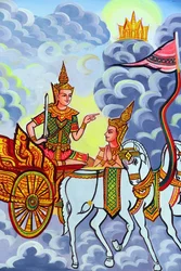 20151029, ビエンチャン, ラオス :Wat Si Muang ( Simuong ) 仏教寺院。釈迦牟尼仏の生涯を描いた絵画