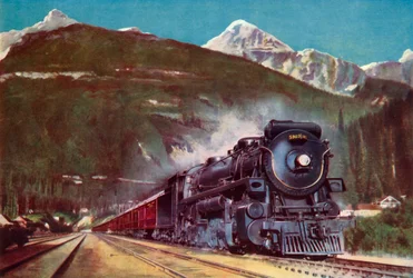 ロッキー山脈の麓にあるカナダ太平洋鉄道の巨人、1935年。