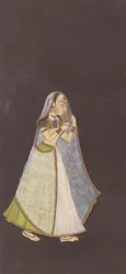 石油ランプを持って夜歩く女性1725年。