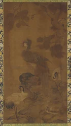 木の下の鳳凰と2羽の鶴、明王朝、16〜17世紀.