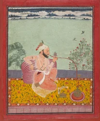 水ギセルを吸っているラジャ。 1690-1710。