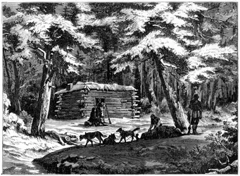 1877年、カナダのサスカチュワン州の冬の小屋