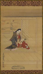 画面の近くで本を読む若い女性、1615～1868年。