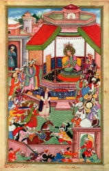 AkbarnamaをAkbarに紹介するAbul-Fazl ibn Mubarak