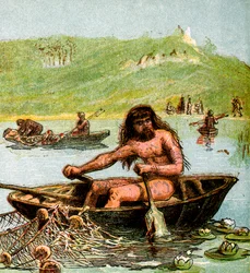 ボートに乗った古代英国人、c1850