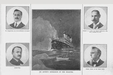 災害に対するアーティストの印象、および関連する人々の肖像画、1912年4月20日。