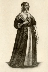 1640年、1937年、ハウスドレスを着たイギリス人女性。
