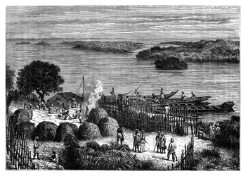 コンゴ川の野営地、アフリカ、c1890