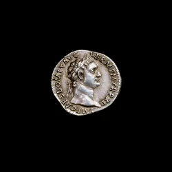 ドミティアヌスの胸像が描かれた古代ローマのコイン（西暦81-96年）（写真