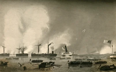 ロアノーク島への攻撃-兵士の着陸、1878年。