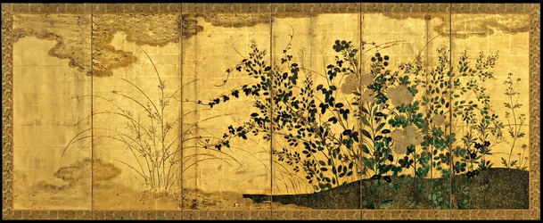 野生のガチョウのいる秋の風景c。 1650