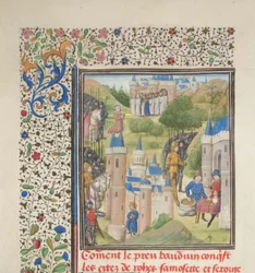 1098年2月にエデッサに入るブローニュのボールドウィン。ウィリアムオブタイヤ、1460年代の歴史家からのミニチュア