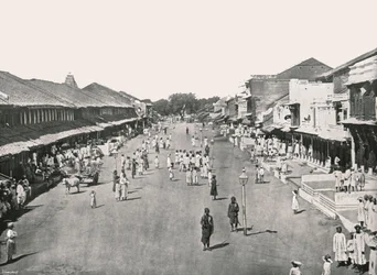 バザールシーン、ネイティブクォーター、カルカッタ、インド、1895年。