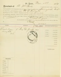 1864年11月1日、アーカンソー州サニーサイドの蒸気船M［ary］E.Forsyth号の船荷証券