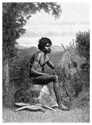 網を繕う黒人男性、オーストラリア、1886年