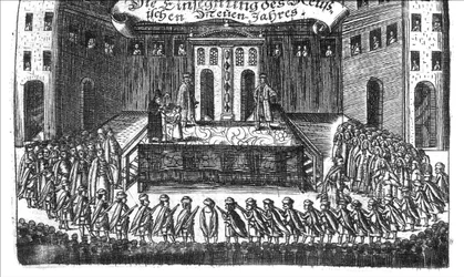 Georg Adam Schleissing Derer beyden Czaarenによるロイスランドイワンとピーターアレクセウィズのロシア正月の祝福、1693年