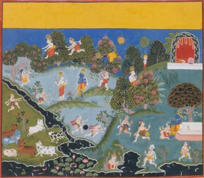 ブラインドマンズブラフ...分散したバガヴァタプラーナからヴィシュヌ神の古代の物語、c1715-20。