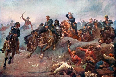 Tel-El-Kebir、1882年、c1920で敵の戦線に入ったイギリス軍