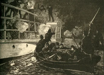 1837年の1890年、ナイアガラ川でカナダの反乱軍船キャロラインを占領したイギリス軍。