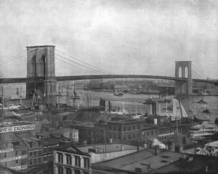 ブルックリンブリッジ、ニューヨーク、アメリカ合衆国、c1900。