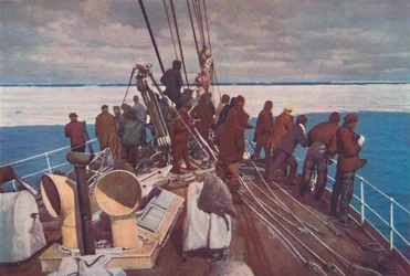 キャプテンスコッツ船、テラノヴァ、南極地方のパック氷に入る、c1910-192、1936
