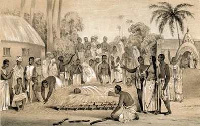 1847年に亡くなった夫の遺体でヒンドゥー教の未亡人を焼く式