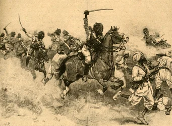 インドのシンド、ミアニミーニーの戦いでの騎兵の突撃、1843年1890年。