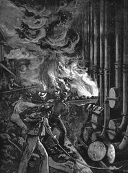 1878年、ロンドンのベックトンガス工場でレトルトを充電