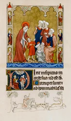 医師と争っている神殿で母親がキリストを発見したc1310-1320