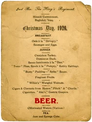 クリスマスの日メニュー、第2大隊、キングス連隊、イラク、1926