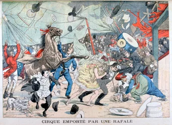 吹き飛ばされたサーカスのテント、サンテティエンヌ、フランス、1903