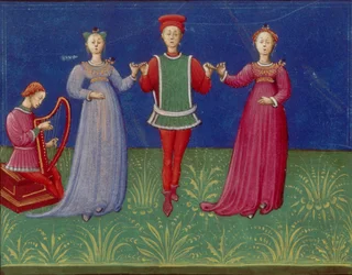 ダンスクラス。 出典: De pratica seu arte tripudii ダンスの練習または芸術について、1463 年。